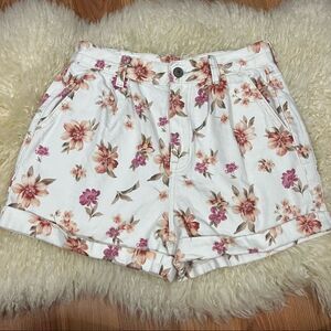 American Eagle Floral Mom Denim Shorts White / Pink 4